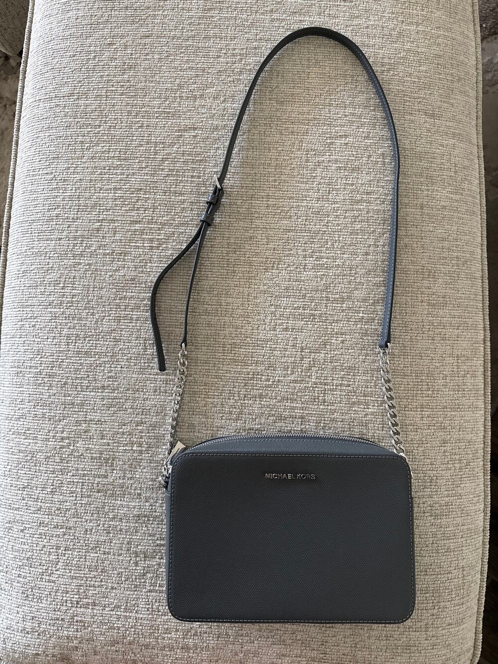 Grey safano leather Michael Kors purse with silver accents